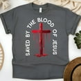thumbnail image 1 of Saved by the Blood of Jesus T-Shirt | Christian Cross Graphic Tee, Dark Heather, Size 2XL, 1 of 6