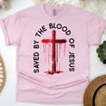 thumbnail image 1 of Saved by the Blood of Jesus T-Shirt | Christian Cross Graphic Tee, Light Pink, Size 2XL, 1 of 6
