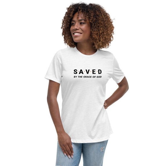 Saved by the Grace of God Women's Relaxed T-Shirt – Gospel Swag (White, L)