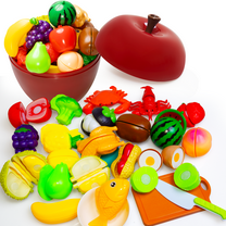 SaveJoy 32pcs Cutting Play Food Set for Toddlers，Kitchen Play Food Toys Accessories Educational Learning Toy with Storage Apple Case