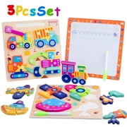 SaveJoy Montessori Wooden Puzzles for Toddlers 3-5 Years, 3-in-1 Animal Shape Learning Toys with Drawing Board, Preschool Educational Gift for Kids