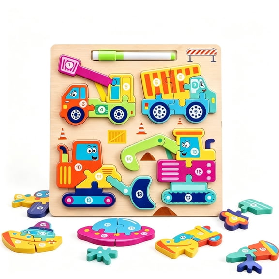 SaveJoy Montessori Wooden Puzzles for Toddlers 3-5 Years, 3-in-1 Animal Shape Learning Toys with Drawing Board, Preschool Educational Gift for Kids