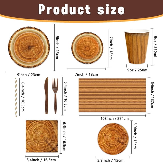 Saver’s 141pcs Camping Wood Grain Slice Party Disposable set Includes ...