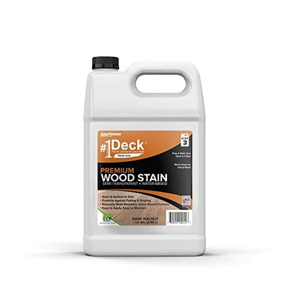 SaverSystems #1 Deck Premium Semi-Transparent Outdoor Wood Stain and Sealer in One - Water Based Wood Stain for Decks, Fences, & Siding - 1 Gallon (Dark Walnut)