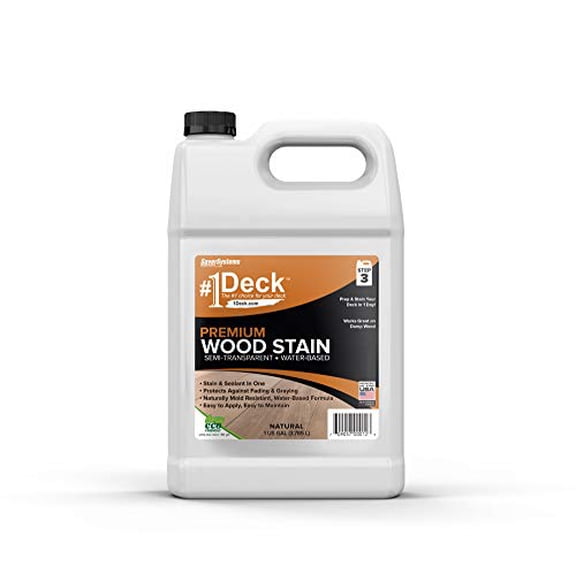 SaverSystems #1 Deck Premium Semi-Transparent Outdoor Wood Stain and Sealer in One - Water Based Wood Stain for Decks, Fences, & Siding - 1 Gallon (Natural)