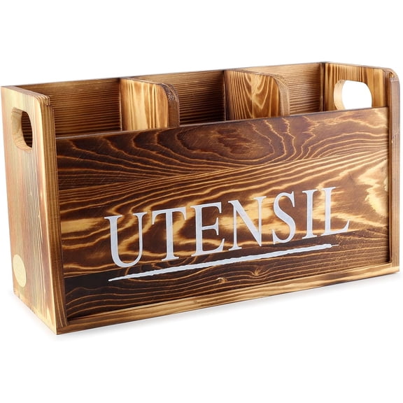Saverstate Kitchen Utensil Holder Nice Size Utensil Holder for Kitchen Counter 3 Compartment with removable front bar for Efficient Utensil Organizer and Cooking Tools Storage Rustic Brown