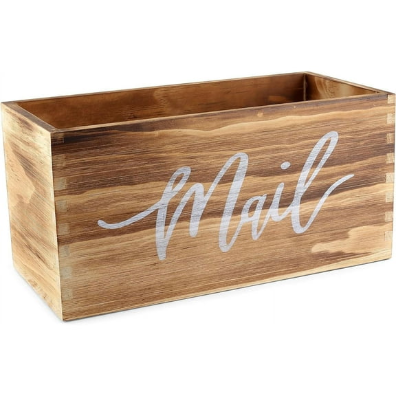 Saverstate Wood Mail Holder Storage Organizer Box, Wood Basket for Work Desktop Letters and mail, Bills, Notes and Postcard Wood Bin for Home Entryway Office Dorm RoomRustic Brown