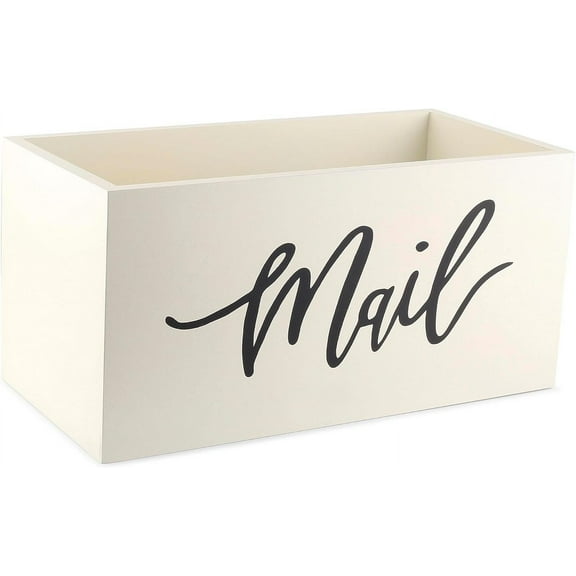 Saverstate Wood Mail Holder Storage Organizer Box, Wood Basket for Work Desktop Letters and mail, Bills, Notes and Postcard Wood Bin for Home Entryway Office Dorm Room solid Wood boxWhite