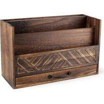 Saverstate Wood Office Desk Organizer with Drawer for Desktop Organization, Rustic Brown