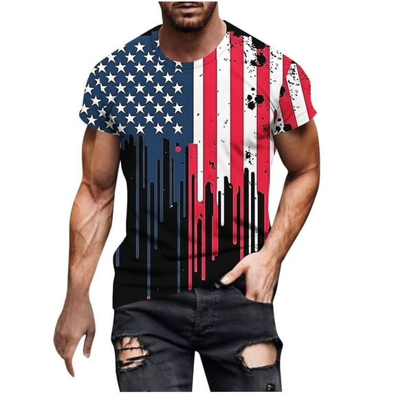 Saves American Flag Printed Tops For Men Scooped Neck Tee Short Sleeve T-Shirt 4Th Of July Summer Tee Shirts Independence Day Patriotic T Shirts Trendy Dressy Tunics Beach Gym Workout Running Clothes