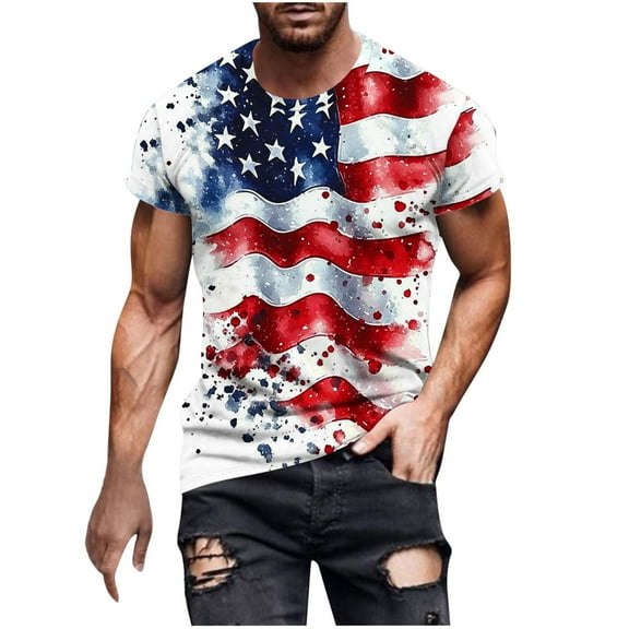Saves American Flag Printed Tops For Men Scooped Neck Tee Short Sleeve T-Shirt 4Th Of July Summer Tee Shirts Independence Day Patriotic T Shirts Trendy Dressy Tunics Beach Gym Workout Running Clothes