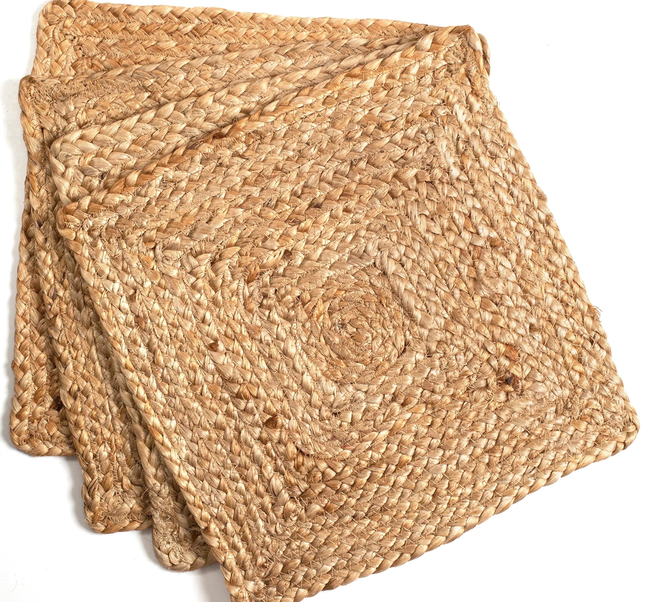 Savi Home Jute Braided Square Placemats, Reversible, Natural, Set of 4, 13 x 13 inches
