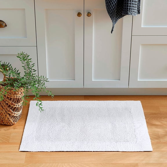 Savi Home Bath Mat Rug 17"x24" White, 100% Pure Cotton, Super Soft Bath Rugs, Plush & Absorbent, Hand Tufted Heavy Weight Construction, Full Reversible Step Out Rugs