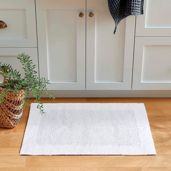 Savi Home 100% Cotton Bath Rug, Reversible Hand-Tufted Design, White, 17" x 24"