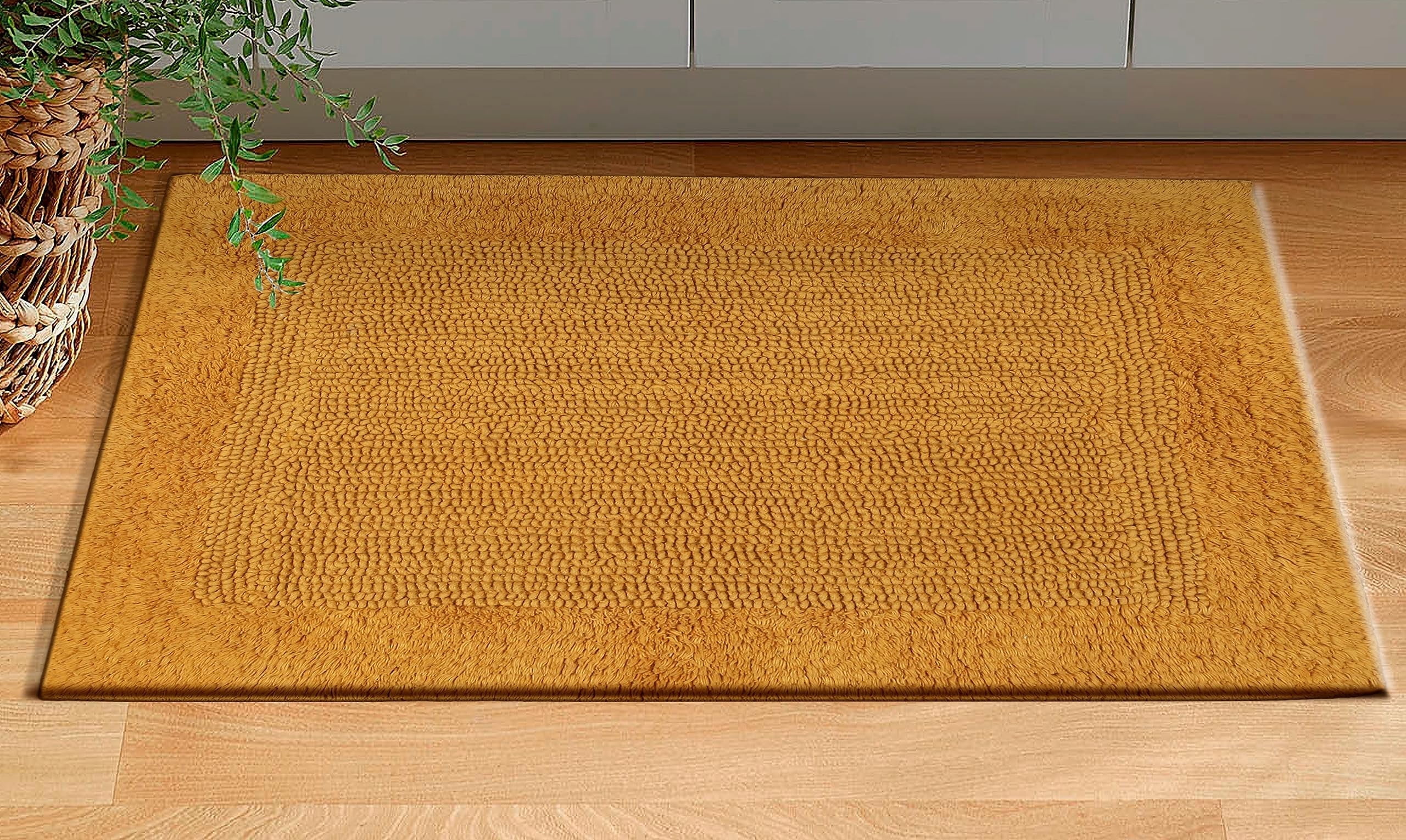 Savi Home Bath Mat Rug 17x24 Honey Mustard, 100% Pure Cotton, Super Soft Bath Rug, Plush & Absorbent, Hand Tufted Heavy Weight Construction, Full Reversible Step Out Rugs
