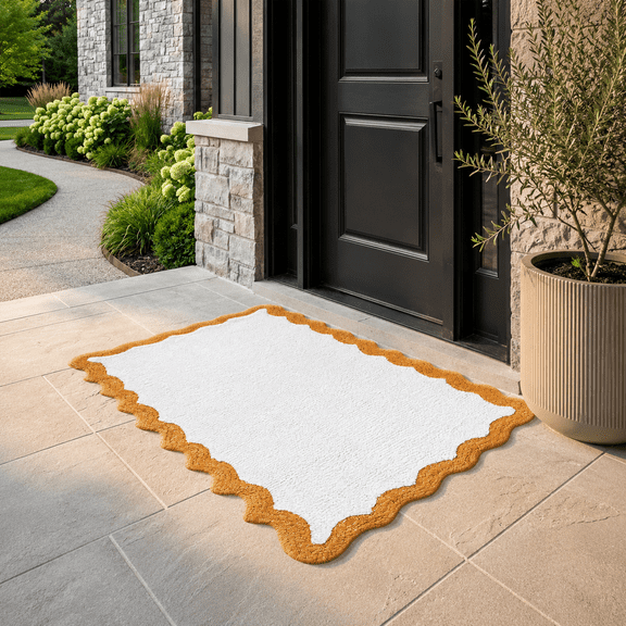 Savi Home Cotton Scalloped Bathroom Bath Mat Anti-Skid Mustard 20 x 32 in
