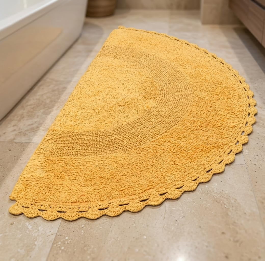 Savi Home Cotton Crochet Half Circle Bath Rug Honey Mustard 22 x 42 in