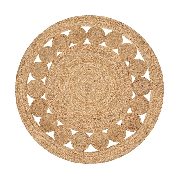 Savi Home Hand Woven Jute Braided Dot Area Rugs for Living Room 3 Feet Round Area Rugs - Natural