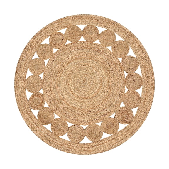 Savi Home Hand Woven Jute Braided Dot Area Rugs for Living Room 3 Feet Round Area Rugs - Natural