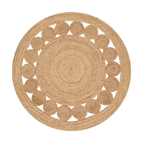 Savi Home Hand Woven Jute Braided Dot Area Rugs for Living Room 3 Feet Round Area Rugs - Natural