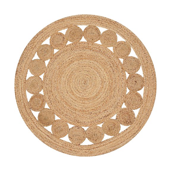 Savi Home Hand Woven Jute Braided Dot Area Rugs for Living Room 3 Feet Round Area Rugs - Natural