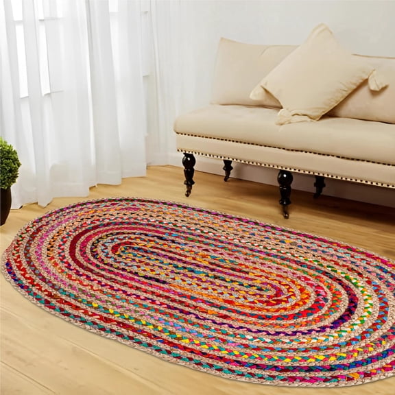 Savi Home Handwoven Jute Cotton Chindi Area Rug, Oval, Multicolor, 3 x 5 ft