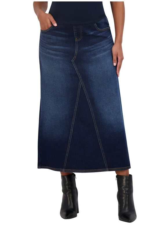 Savi Parker Denim Maternity Maxi Skirt with Pockets – A Line Maternity Jeans Over The Belly Long Pregnancy Denim Skirt (L, Zoe Wash)