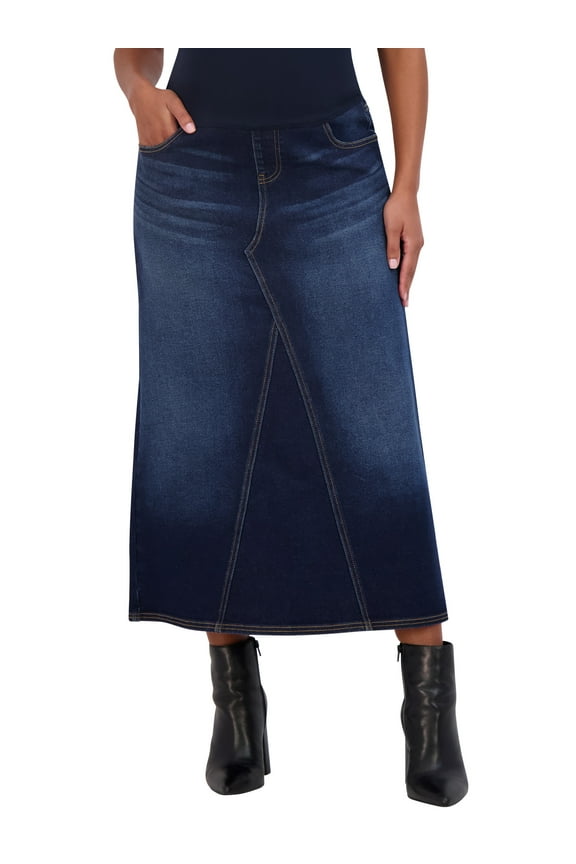 Denim Maternity Maxi Skirt with Pockets – A Line Maternity Jeans Over The Belly Long Pregnancy Denim Skirt (M, Zoe Wash)