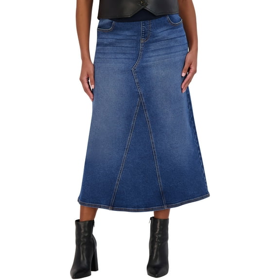 Savi Parker Denim Maternity Maxi Skirt with Pockets – A Line Maternity Jeans Over The Belly Long Pregnancy Denim Skirt (S, Marina Wash)
