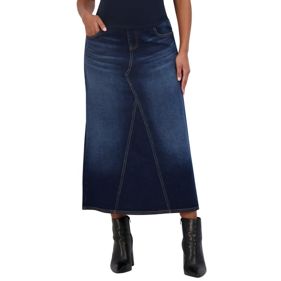 Savi Parker Denim Maternity Maxi Skirt with Pockets – A Line Maternity Jeans Over The Belly Long Pregnancy Denim Skirt (S, Zoe Wash)