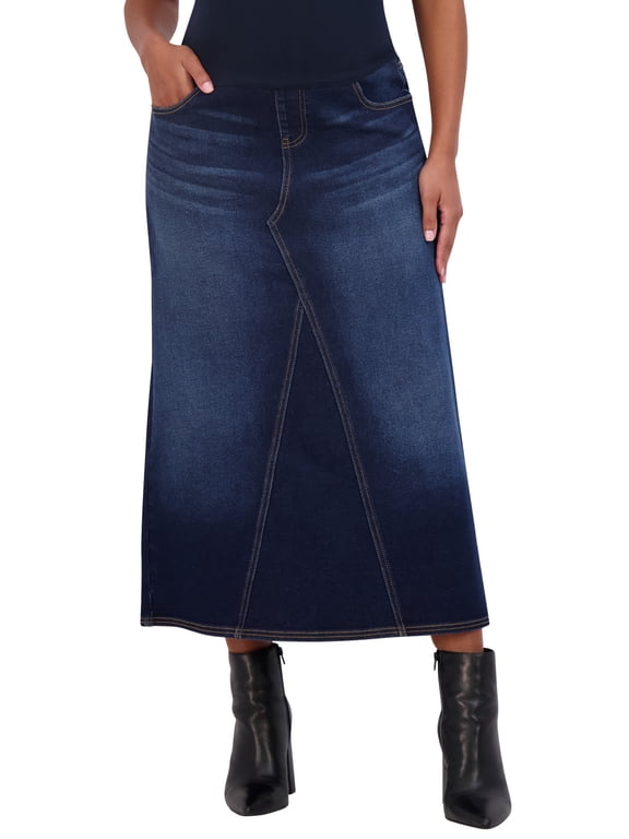 Denim Maternity Maxi Skirt with Pockets – A Line Maternity Jeans Over The Belly Long Pregnancy Denim Skirt (S, Zoe Wash)