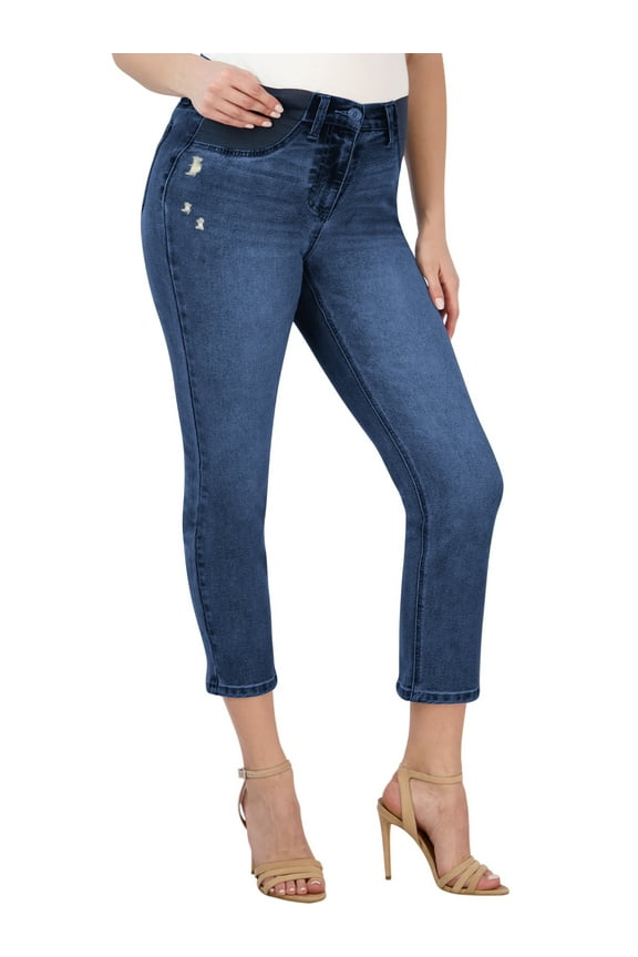 Maternity Jeans for Women – Straight Leg – Elastic High Waist Pants, Pregnancy Clothes for All Seasons (XL, Marina Wash)