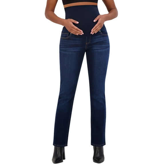 Savi Parker Women's Maternity Bootcut Jeans with Pockets – Pregnancy Must Haves Maternity Jeans Over The Belly - 32.5" Inseam (L, Zoe Wash)