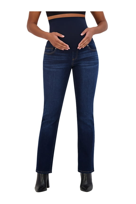 Women's Maternity Bootcut Jeans with Pockets – Pregnancy Must Haves Maternity Jeans Over The Belly - 32.5" Inseam (S, Zoe Wash)
