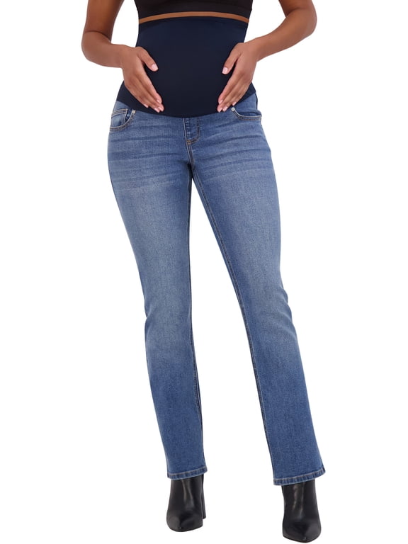 Women's Maternity Bootcut Jeans with Pockets – Pregnancy Must Haves Maternity Jeans Over The Belly - 32.5" Inseam (XL, Marina Wash)