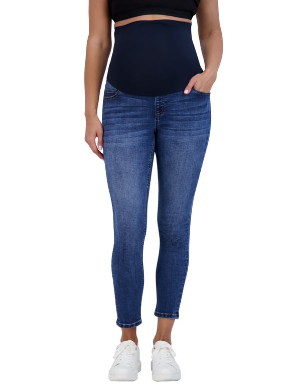 Women’s Maternity Jeans Over The Belly - Pregnancy Clothes for All Seasons, Maternity Pants – 27“ Inseam (XL, Medium Wash)