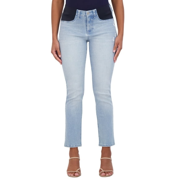 Savi Parker Women's Maternity Jeans Under The Belly – Comfy Stretch Straight Leg Distressed Maternity Jeans - 29" Inseam (L, Savannah Wash)