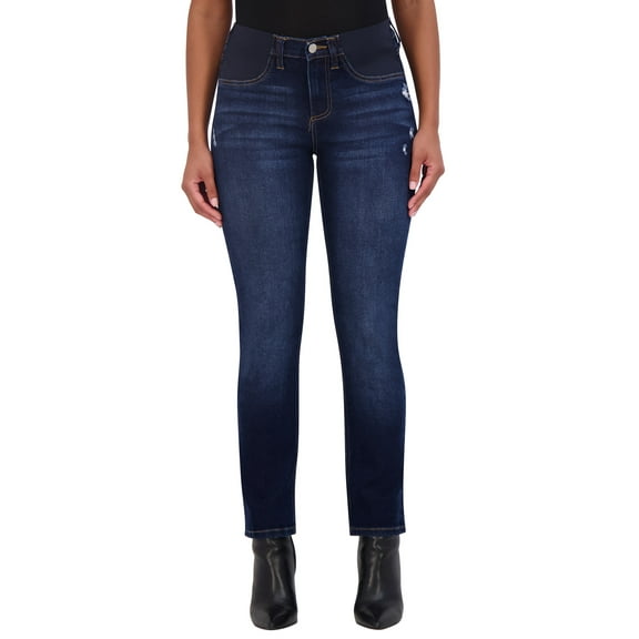 Savi Parker Women's Maternity Jeans Under The Belly – Comfy Stretch Straight Leg Distressed Maternity Jeans - 29" Inseam (L, Zoe Wash)