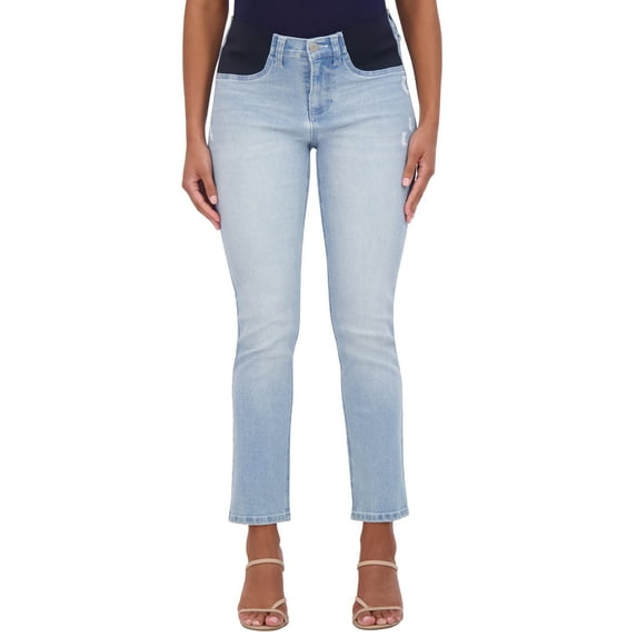 Savi Parker Women's Maternity Jeans Under The Belly – Comfy Stretch Straight Leg Distressed Maternity Jeans - 29" Inseam (XL,Savannah Wash)