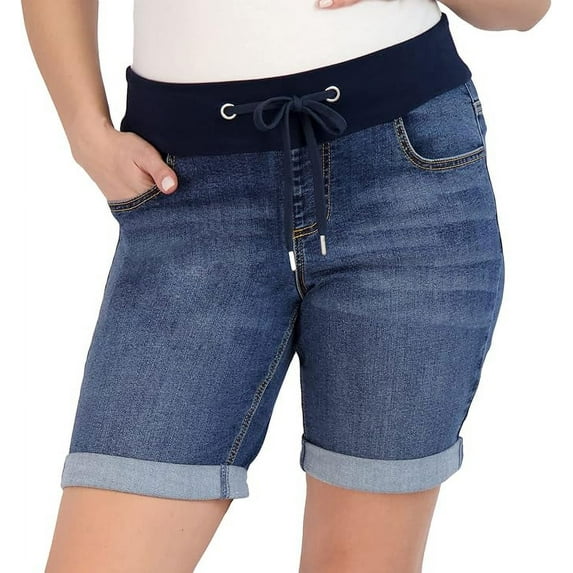 Savi Parker Women's Maternity Knit Waistband Roll Cuff Bermuda Shorts