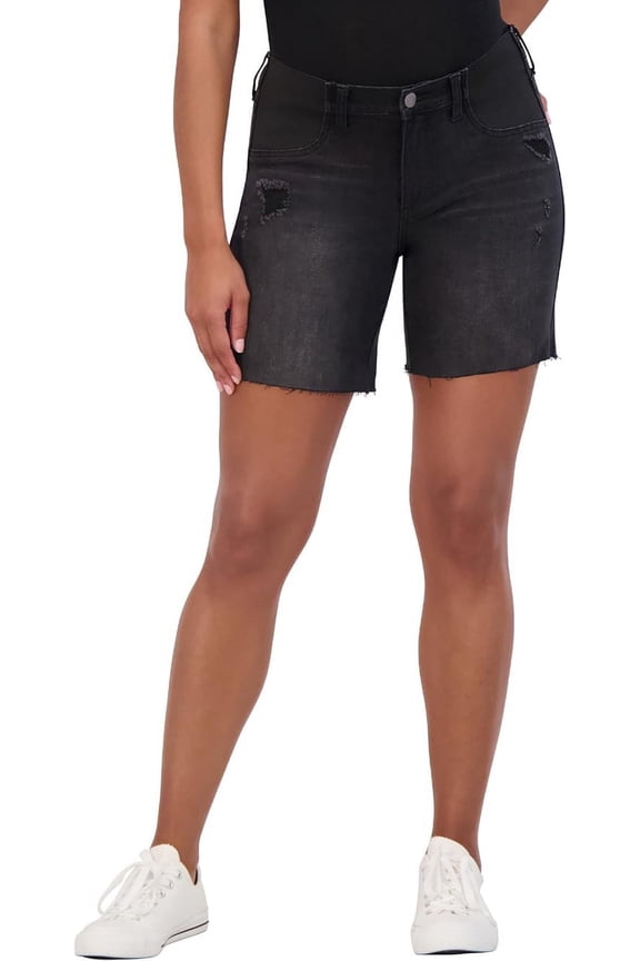 Women’s Maternity Shorts Under Belly with Elastic Band Inset – Summer Casual Maternity Bermuda Shorts – 7” Inseam (Lincoln Wash, L)