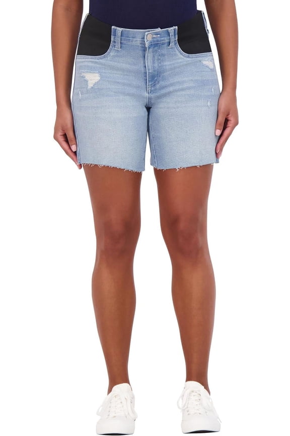 Women’s Maternity Shorts Under Belly with Elastic Band Inset – Summer Casual Maternity Bermuda Shorts – 7” Inseam (Savannah Wash, S)