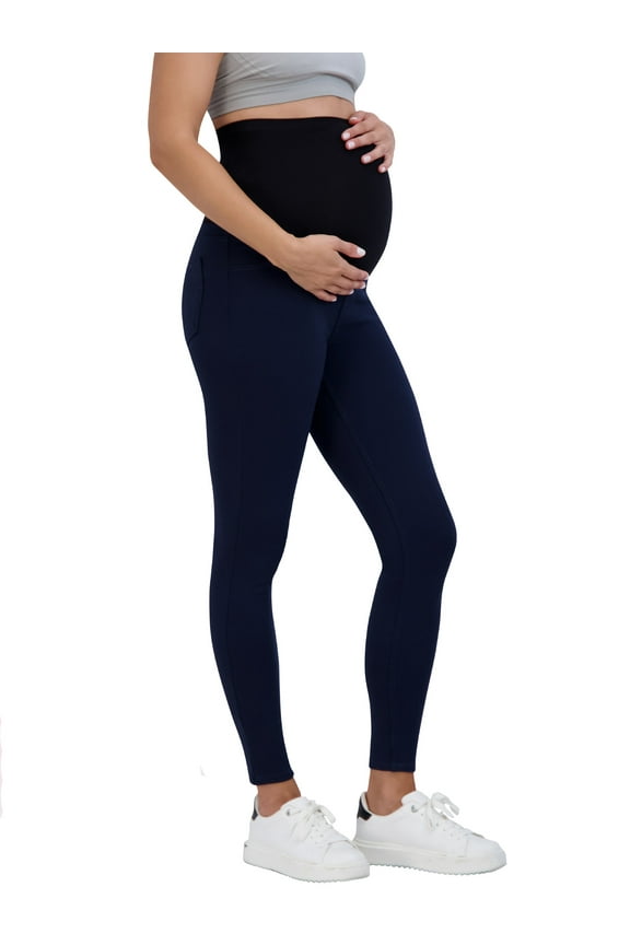 Women’s Ponte Maternity Leggings with Pockets – Pregnancy Clothes for All Seasons – 28” Inseam (S, Navy)