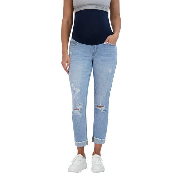 Savi Parker Women’s Ripped Maternity Jeans Over The Belly - Motherhood & Pregnancy Jeans, Maternity Clothes – 27” Inseam (XL, Polly Wash)