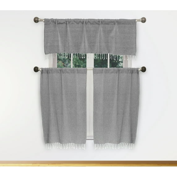 Savi Solid Cotton Kitchen Curtain & Tier Set