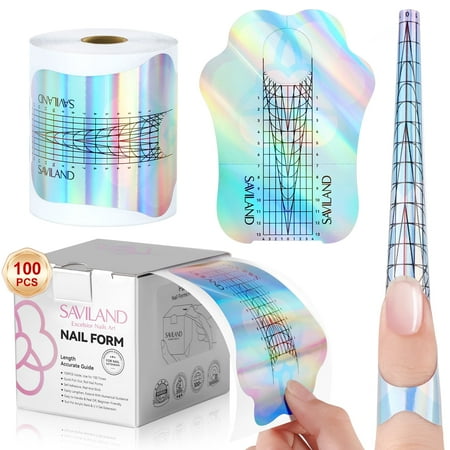 Saviland 100Pcs Nail Forms - Long Length Professional Nail Extension Forms Sturdy Paper Nail Forms Self-adhesive Nail Model Stencils for Nail Art Poly Gel for Acrylic Nails Builder Nail Gel