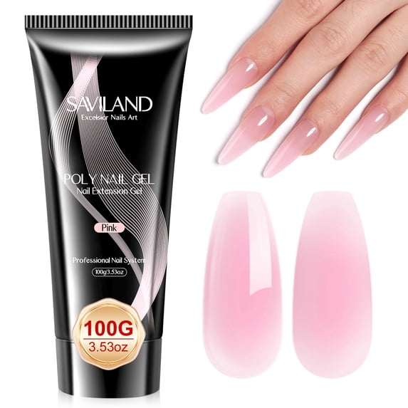 SAVILAND Hema-Free Poly Gel for Nail Extensions Large Capacity, Sheer Pink, 100g/3.53 oz