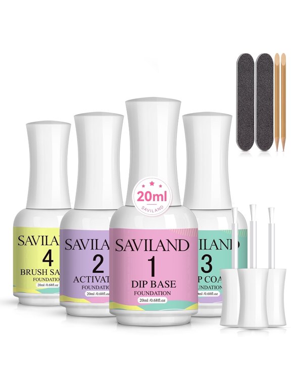 20ML Dip Powder Liquid Set - Dip Powder Nail Kit With Dip Powder Activator, Base and Top Coat, Brush Saver and Nail File for Beginners