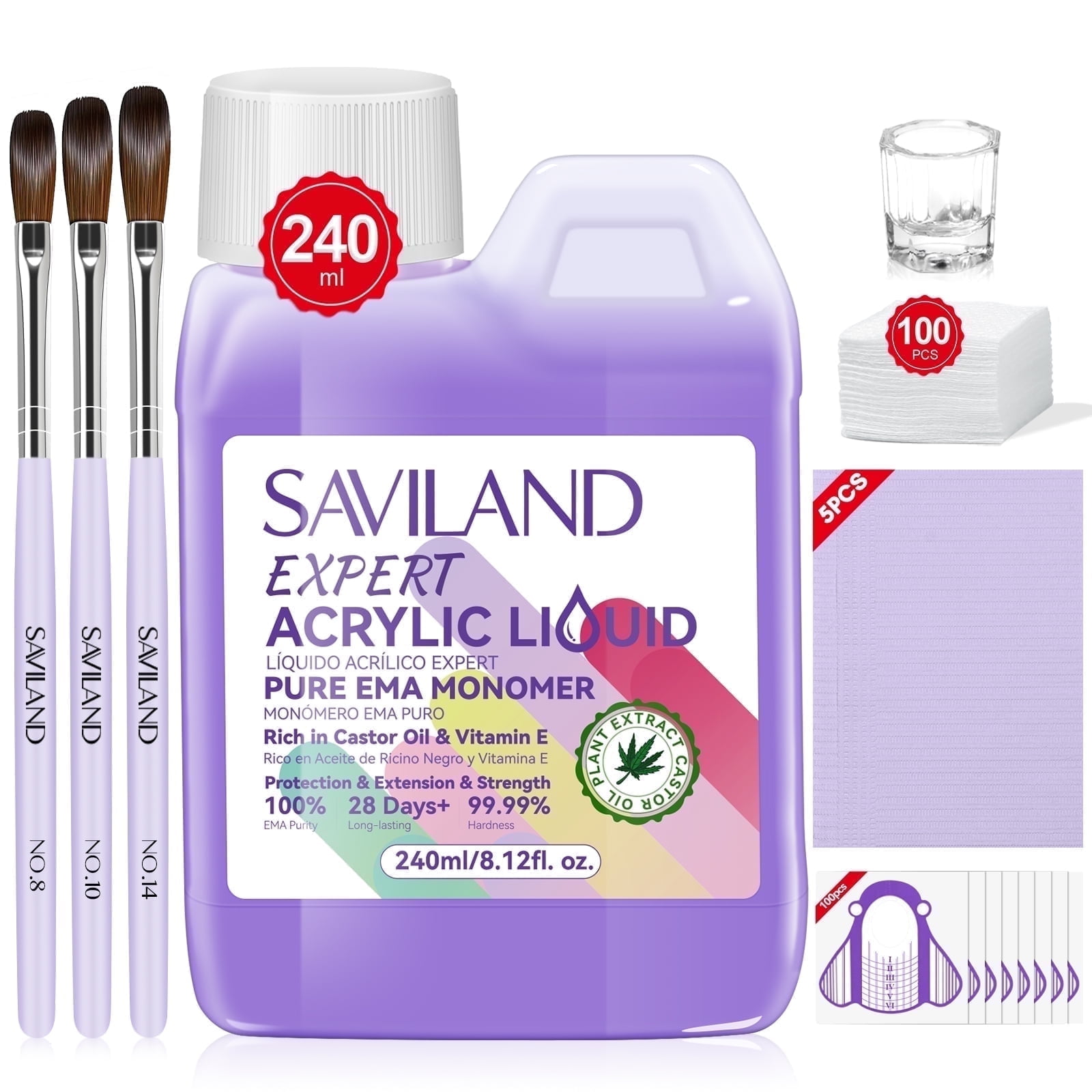 Saviland 240ml Pure EMA Acrylic Nail Liquid Kit, Professional Nail