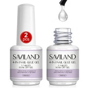 Saviland 2Pcs Super Strength Nail Glue Gel - 15ML 4-In-1 Long Lasting Clear Nail Glue for Fake Nails ,Professional Fake Nail Adhesive Glue